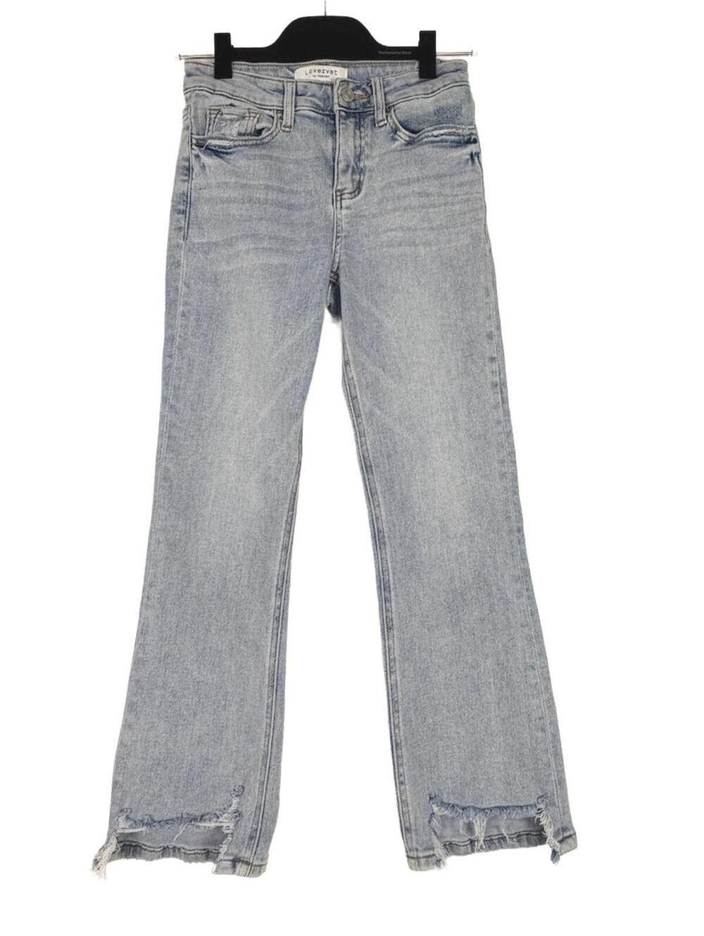 Lovervet by Vervet High-Rise Slim Straight Jeans Light Wash Distressed Hem Sz 25
